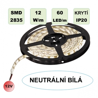 LED pásek SMD2835 12W 60LED/m Hi neutrální bílá IP20
