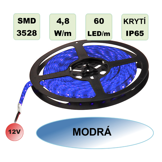 LED pásek SMD3528 4,8W 60LED/m modrá IP65