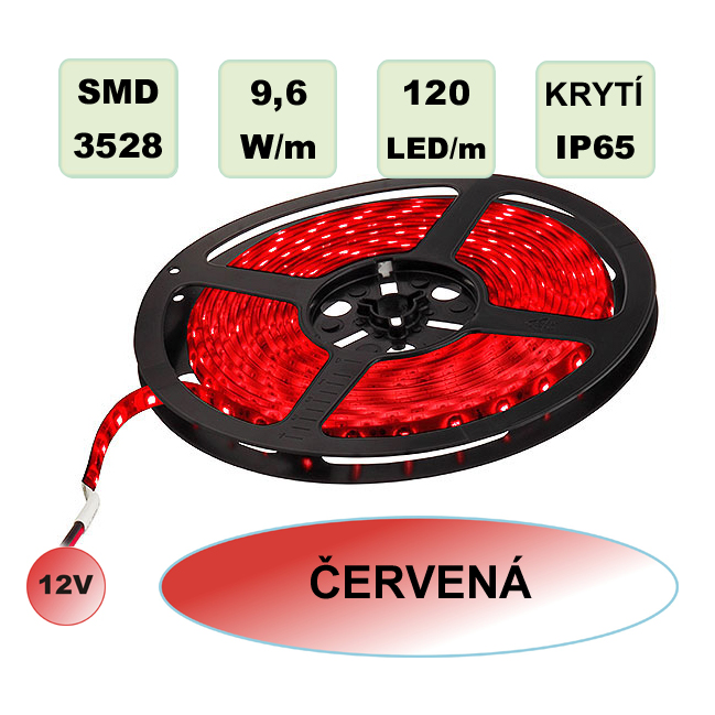 LED pásek SMD3528 9,6W 120LED/m červená IP65