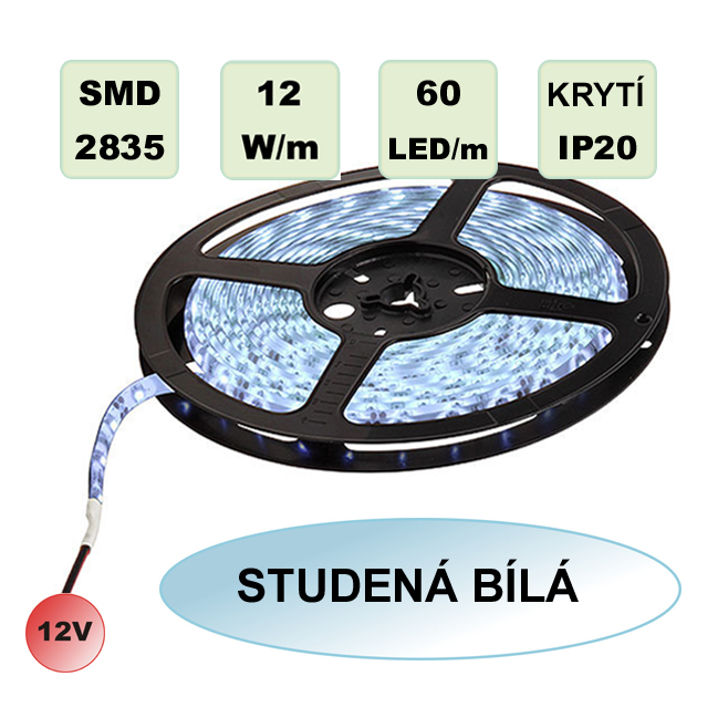 LED pásek SMD2835 12W 60LED/m Hi studená bílá IP20