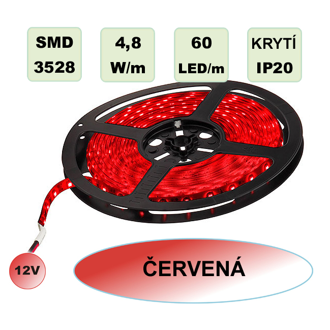 LED pásek SMD3528 4,8W 60LED/m červená IP20
