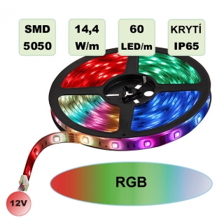 LED pásek SMD5050 14,4W 60LED/m RGB IP65
