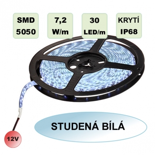 LED pásek SMD5050  7,2W 30LED/m studená bílá IP68