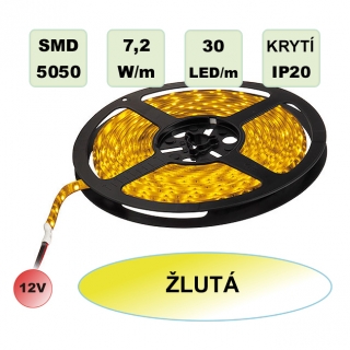 LED pásek SMD5050  7,2W 30LED/m žlutá IP20